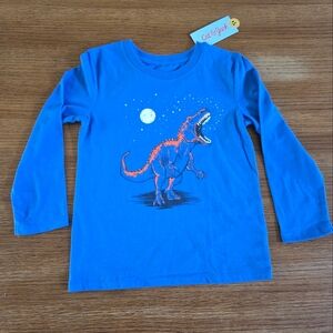 🟣 NWT Cat & Jack Toddler Boys Long Sleeve T Shirt Blue T Rex Moonlight Print